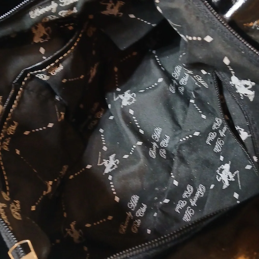 Beverly Hills Polo Club black patent leather shoulder bag. Vintage